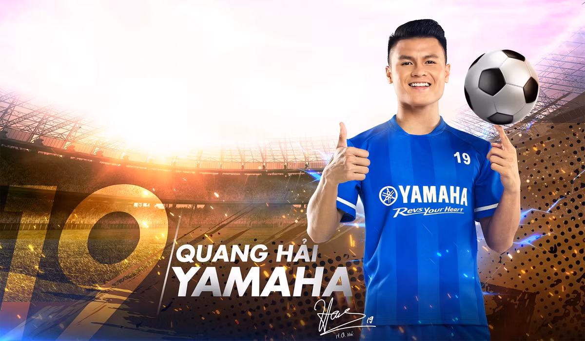 Ngoài thu nhập từ sân cỏ, Nguyễn Quang Hải còn kiếm tiền tỷ khác từ việc làm đại diện, đại sứ thương hiệu cho nhiều nhãn hàng nổi tiếng. Ảnh: Yamaha