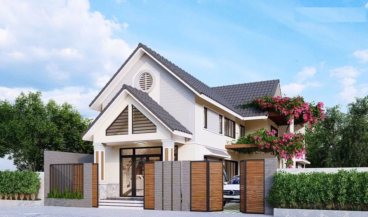 Mẫu nhà cấp 4 mái thái tích hợp gara hiện đại. Ảnh: Menoithat