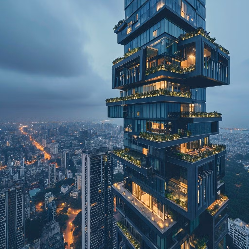 Gia đình tỷ phú Ambani đang sống trong một tòa nhà chọc trời 27 tầng ở Mumbai với chi phí xây dựng ước tính khoảng 1 tỷ USD. Đây cũng là một trong những ngôi nhà đắt nhất trên thế giới.