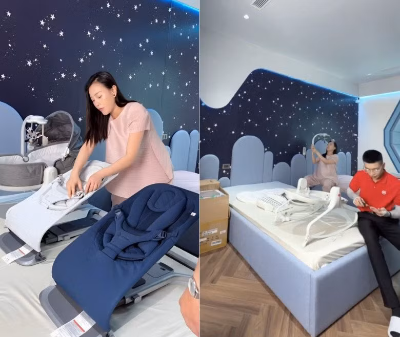 Chuẩn bị đón 2 "bé rồng", nữ diễn viên đăng tải video chia sẻ quá trình chuẩn bị phòng riêng cho các con.