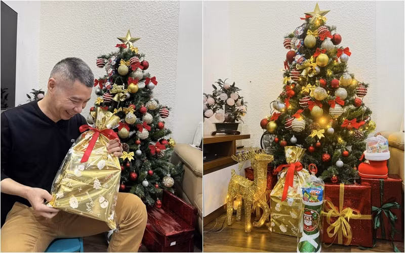 Dịp Giáng sinh vừa qua, bà xã Công Lý tự tay làm cây thông và những món đồ trang trí. Ảnh: FBNV