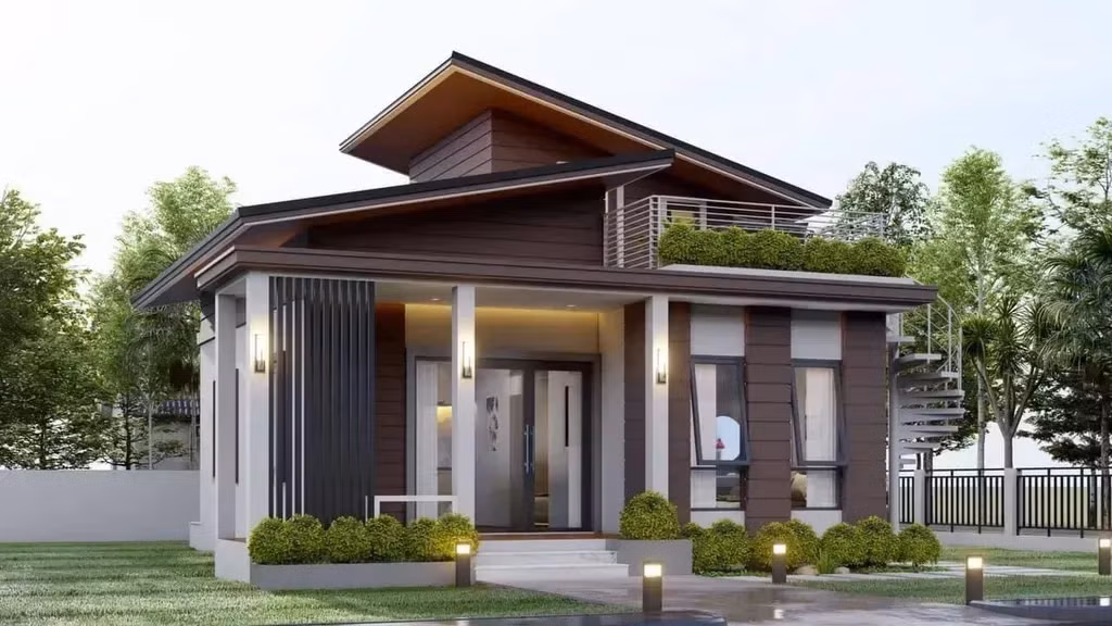 Nhà cấp 4 mái lệch thiết kế độc đáo, hiện đại và rất thời thượng. Ảnh: Spacet