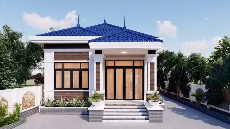 Nhà cấp 4 mái Nhật được nhiều người ưa chuộng bởi phù hợp với khí hậu ôn đới tại Việt Nam. Nhà thiết kế đơn giản, không có các chi tiết kiến trúc cầu kỳ. Ảnh: Spacet