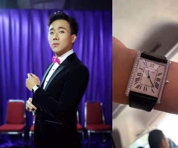 Ông xã Hari Won đặc biệt thích những mẫu đồng hồ nạm kim cương sang chảnh, trong đó phải kể đến mẫu Cartier Tank Anglaise Diamond giá khoảng 1,3 tỷ đồng.