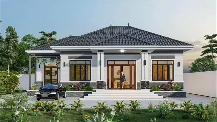 Nhà mái Nhật thiết kế 3 gian rộng rãi, sử dụng mái ngói màu xám đặc biệt. Ảnh: Xaynhadeponline