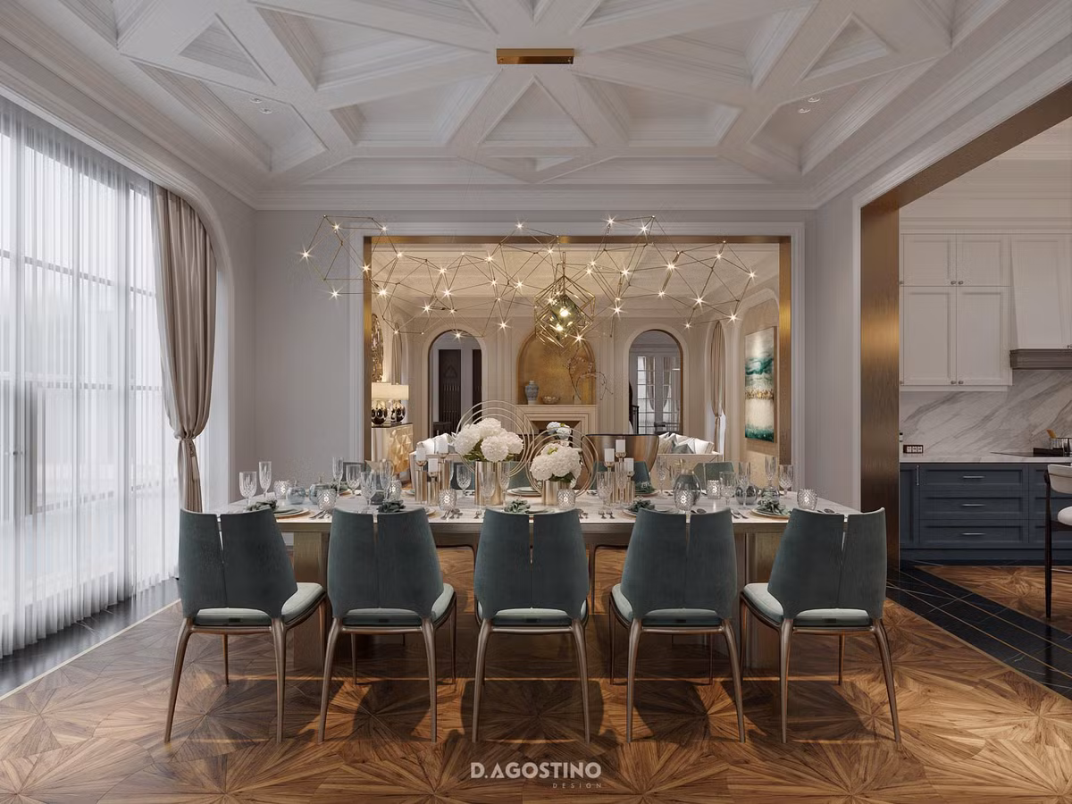 Toàn bộ căn villa có màu xanh thiên thanh dịu mát như hòa trong làn gió biển.