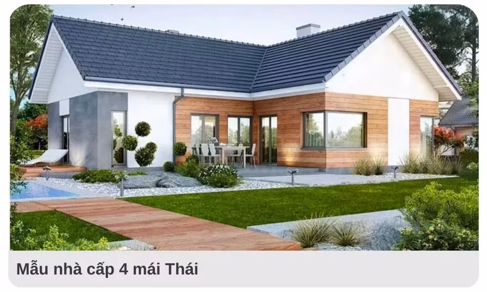 Nhà mái thái mặt tiền 8m, thiết kế trẻ trung, hiện đại, có khoảng sân bao quanh. Ảnh: Xaynhadeponline