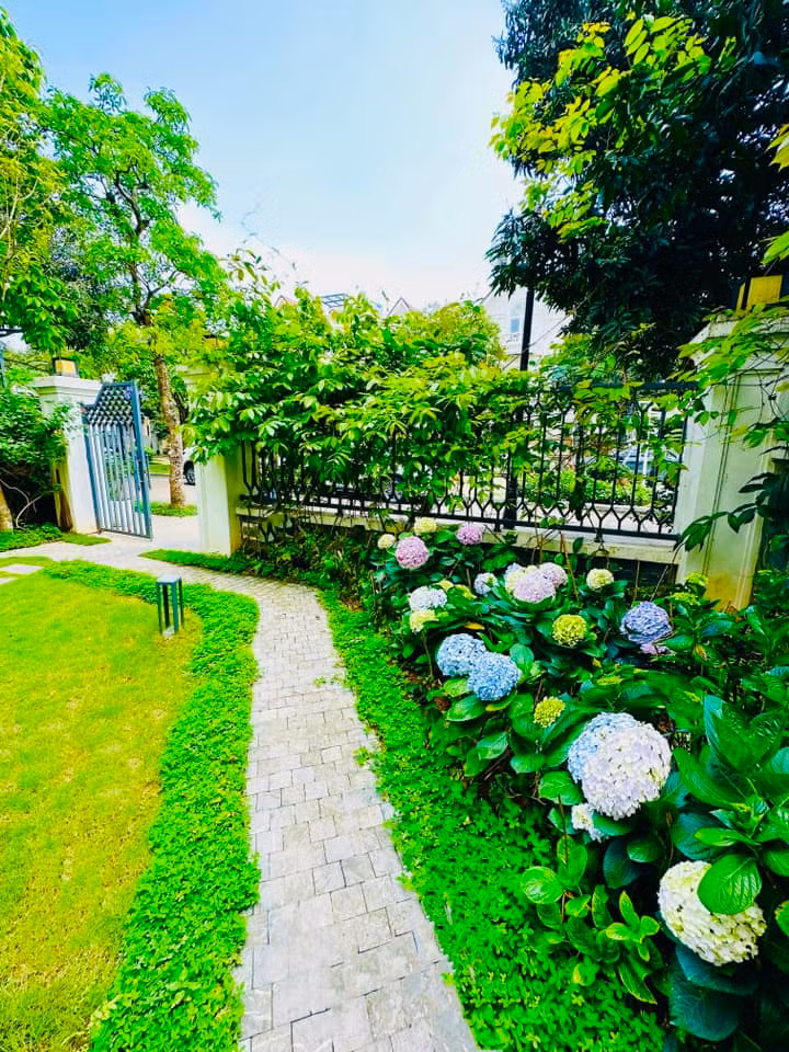Khu vực sân vườn được tô điểm bằng nhiều cây xanh và hoa tươi. Ảnh: FB Lã Thanh Huyền