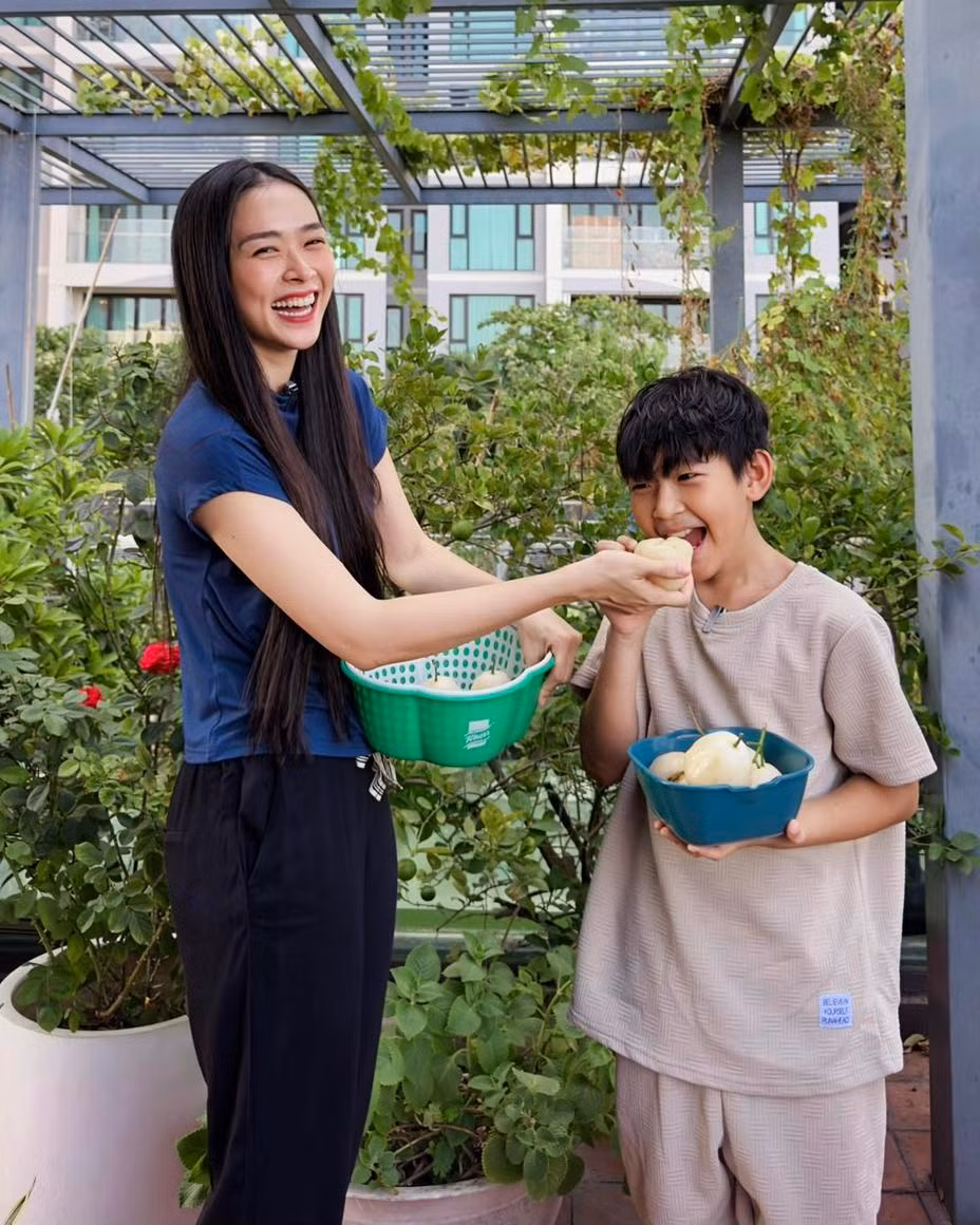 Khu vườn của Diệp Bảo Ngọc được quy hoạch gọn gàng với các kệ cao, chắc chắn.