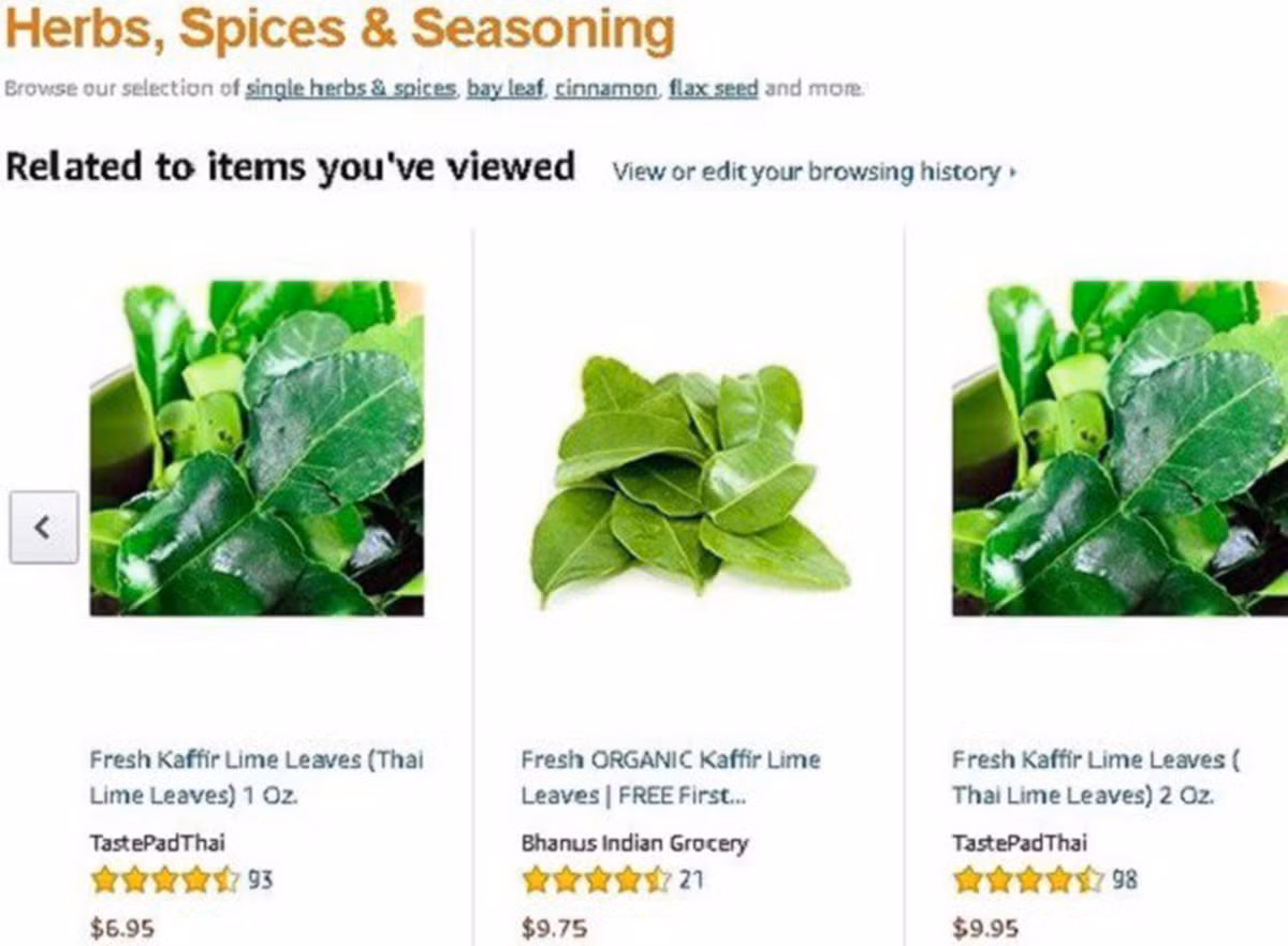 Tại trang bán hàng trực tuyến Amazon, lá chanh có thời điểm bán khoảng 28 USD/100g. Ảnh: Nông thôn Việt