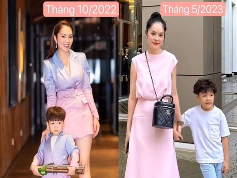 Tháng 5/2023, trên fanpage, Dương Cẩm Lynh quảng cáo sữa non canxi xuất xứ Hàn Quốc, đi kèm hình ảnh chụp cùng con trai đầu lòng vào tháng 10/2022 và tháng 5/2023. Một số khán giả tinh ý phát hiện hình ảnh tháng 10/2022 thực tế là ảnh tháng 10/2020. Ảnh: FBNV.