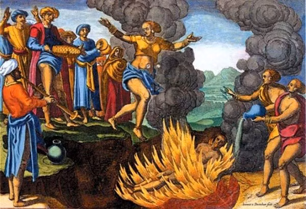 Vào thời cổ đại và Trung Cổ, góa phụ Ấn Độ theo đạo Hindu thường tự nhảy vào giàn thiêu để đi theo người chồng quá cố.
