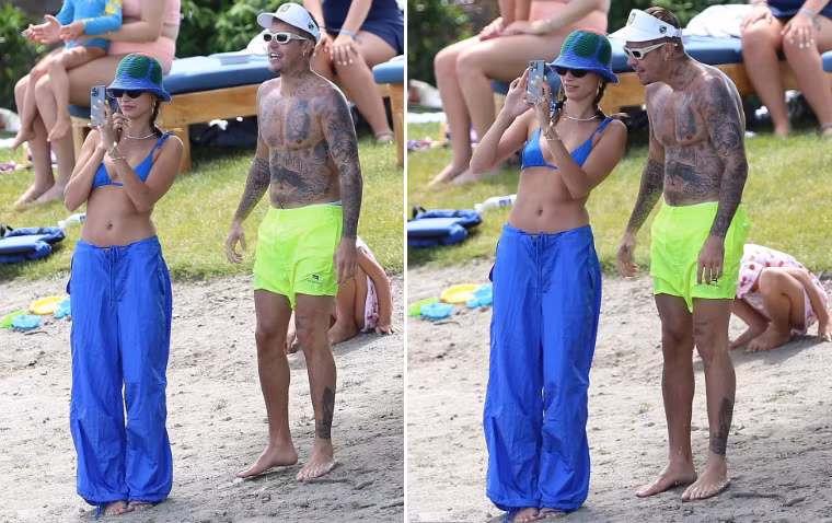 Cánh săn ảnh của Daily Mail vừa chụp loạt khoảnh khắc Justin Bieber đi tắm biển cùng vợ và một số bạn bè ở Idaho (Mỹ) vào ngày 6/7. Nam ca sĩ diện quần short khoe hình thể săn chắc. Đây là lần xuất hiện đầu tiên của giọng ca Peaches kể từ sau khi anh thông báo mắc hội chứng Ramsay Hunt và phải tạm ngưng ca hát để chữa bệnh. 