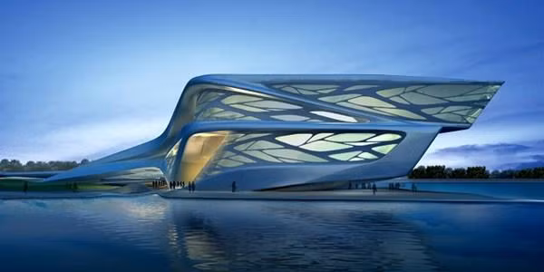 Trung tâm nghệ thuật biểu diễn Abu Dhabi (Các tiểu vương quốc Ả Rập Thống nhất). Trung tâm nghệ thuật biểu diễn này được cho là lấy cảm hứng từ tự nhiên. Được thiết kế vào năm 2007, đây là ước mơ của các kiến trúc sư công ty Zaha Hadid, với mục đích trở thành trung tâm của khu Văn hoá Saadiyat.