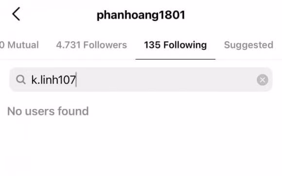 Trên trang cá nhân của Phan Hoàng tuyệt nhiên cũng không còn theo dõi tài khoản của Khánh Linh. Ảnh: Chụp màn hình
