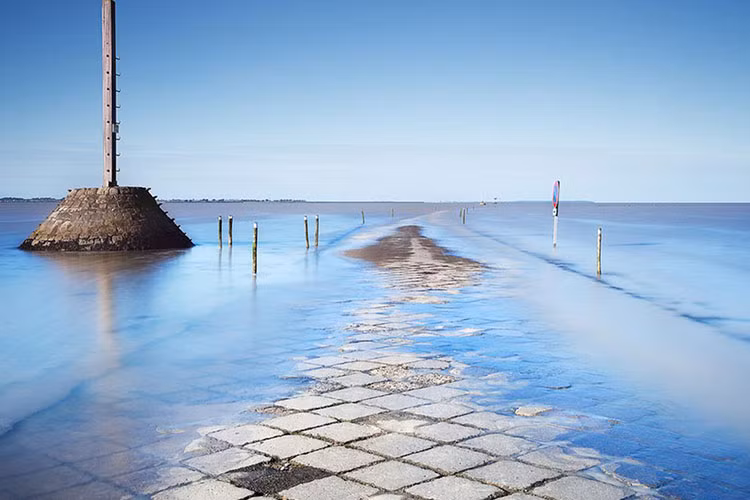 Le Passage du Gois, Pháp: Con đường Le Passage du Gois chỉ mở cửa trong một vài giờ, thời gian còn lại của ngày nó chìm dưới nước. Hãy chỉ nên trải nghiệm con đường này nếu bạn nắm rõ lịch trình thủy triều. Con đường nối đất liền với hòn đảo Noirmoutier. Mỗi năm, nước Pháp tổ chức cuộc thi chạy quốc tế trên con đường này. Cuộc thi bắt đầu đồng thời với lúc thủy triều lên cao.