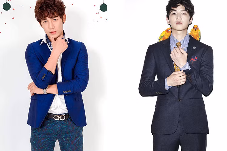 Cùng diện vest, Song Luân và Song Joong Ki đều lịch lãm. Ảnh: FBNV