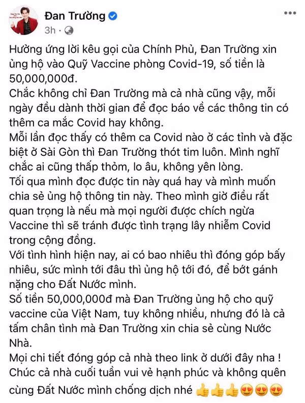 Dan Truong ung ho Quy Vaccine phong dich COVID-19