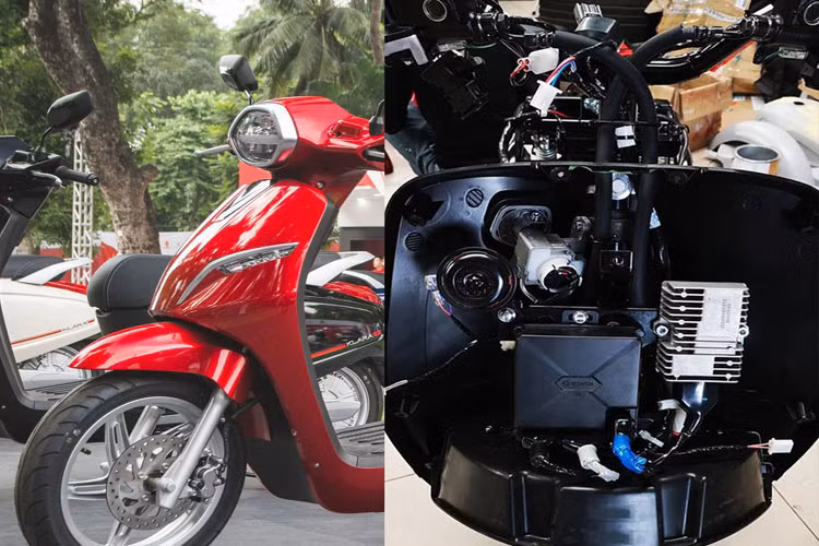 Cũng từ đó, toàn bộ link kiện cấu tạo bên trong xe lộ ra. Trong ảnh là phần đầu xe sau khi được tháo bỏ vỏ ngoài. Toàn cảnh bên trong phần đầu xe cho thấy tất cả các mối nối, hàn xì đều rất chắc chắn, kín đáo nên khả năng chống nước rất cao.