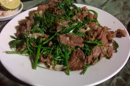 Rau bò khai xào chính là món ăn phổ biến nhất. Bạn có thể xào rau với rất nhiều nguyên liệu khác nhau như: thịt lợn, trứng, tỏi, mì tôm, thịt bò... Ảnh: Cây thảo dược.