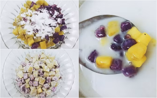 Chè khoai lang tím nước cốt dừa: Đây là món ăn giải nhiệt mùa hè được yêu thích ở miền Bắc. Chè khoai lang tím có màu tím thẫm sẽ ngon và thu hút hơn khi kèm với nước cốt dừa tươi thơm béo. Ảnh: Em đẹp.