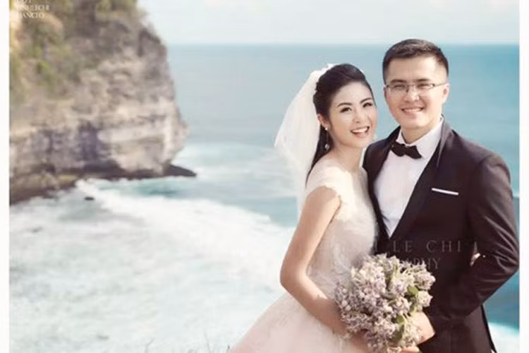 Năm 2017, bức ảnh Ngọc Hân mặc váy cưới bên một chàng trai lạ mặt đã khiến dư luận xôn xao. Ảnh: Công lý