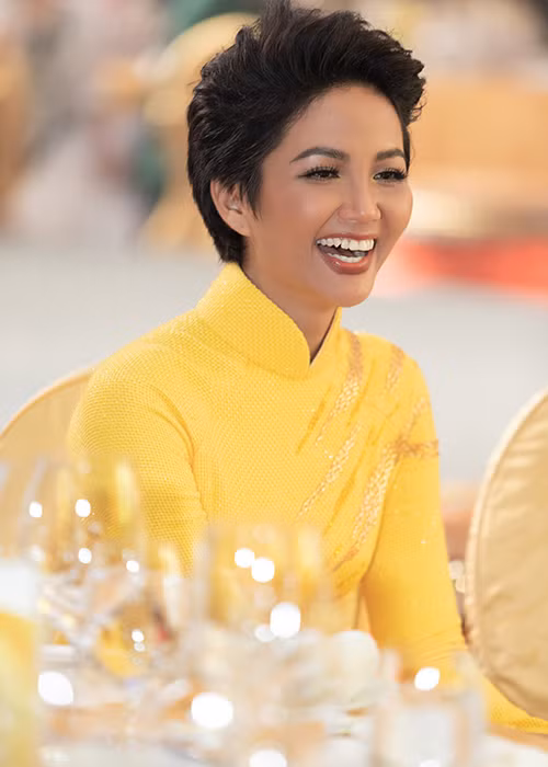 H'hen Niê dường như không bận tâm đến nghi vấn bị H'ăng Niê đá xéo khi xuất hiện đầy rạng rỡ tại sự kiện.