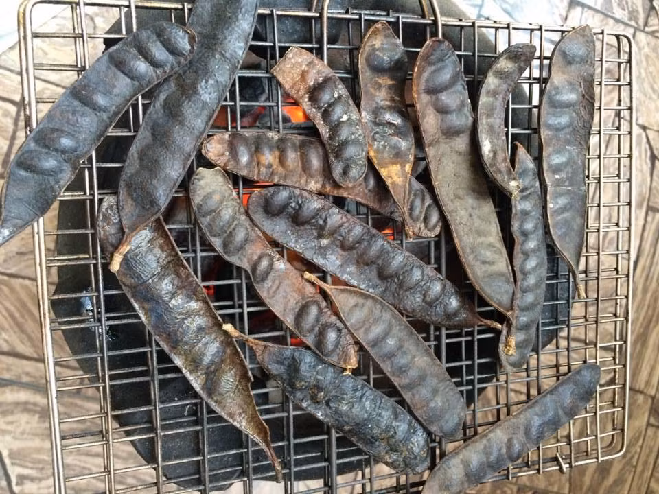 Bước 1: Bồ kết rửa sạch, để khô và nướng cho thơm. 
