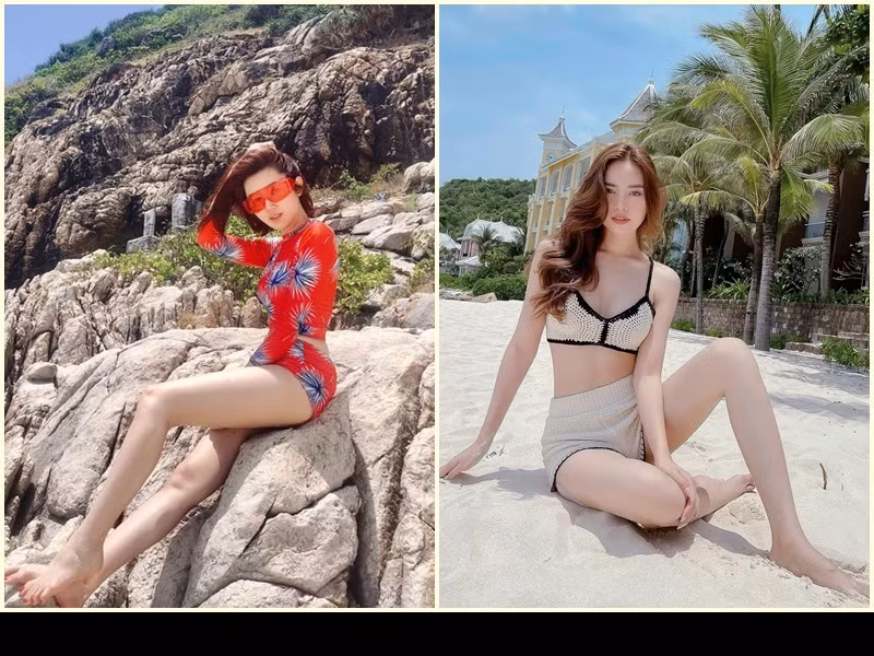 Lan Ngọc - Thúy Ngân đọ vẻ gợi cảm khi diện trang phục áo tắm.