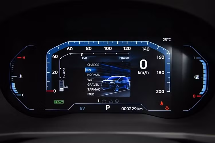 Phía sau vô lăng là màn hình điện tử LCD kích thước 8 inch.