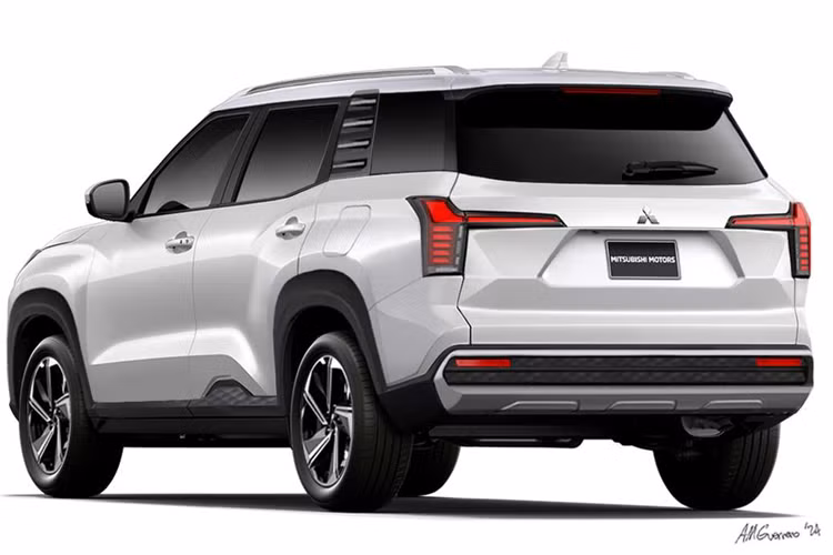 Mẫu SUV ba hàng ghế mới có cùng ngôn ngữ thiết kế với Xforce với một chút pha trộn của Triton và Montero Sport. Qua hình ảnh phác hoạ có thể thấy phần đầu xe vẫn có mặt ca-lăng Dynamic Shield quen thuộc với lưới tản nhiệt vuông vắn hơn thay vì lưới tản nhiệt hình thang như trên Xforce.
