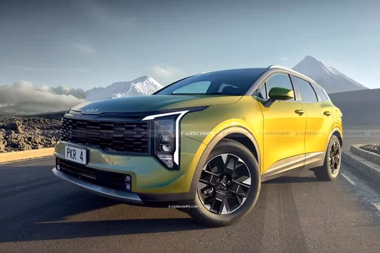 Thay đổi lớn nhất của Kia Sportage 2025 mới sẽ nằm ở phần đầu xe với cụm đèn chiếu sáng LED hình bản đồ sao, lấy cảm hứng từ mẫu xe điện EV9. Bên cạnh đó là cụm lưới tản nhiệt vuông vức hơn, kết hợp với đèn pha tạo nên một tổng thể liền mạch.