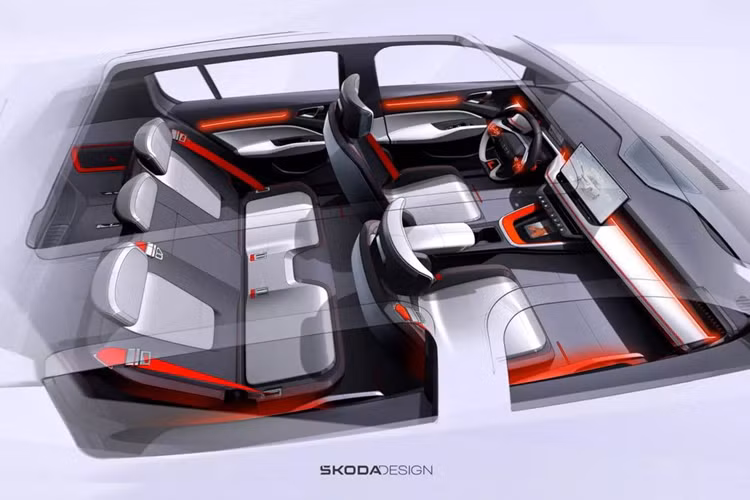 Mẫu concept này được hoàn thiện với màu sơn ngoại thất trắng Moon White đi kèm các điểm nhấn màu cam ở một số chi tiết và bánh xe hợp kim ba chấu mang phong cách tương lai. Thanh ray trên nóc và các tấm ốp nhựa xung quanh xe làm nổi bật phong cách thể thao cho Skoda Epiq.