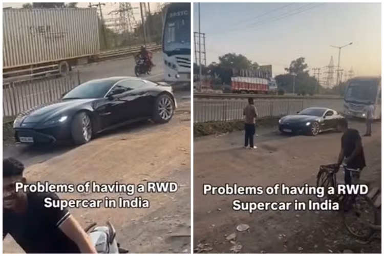 Bi hai sieu xe Aston Martin Vantage loay hoay vi ket o ga