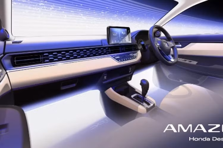 Về nội thất, các trang bị bên trong khoang cabin của Honda Amaze 2024 khá đơn giản với màn cảm ứng trung tâm khoảng 10 inch đặt nổi trên mặt taplo, các cửa gió điều hòa nằm ngang, cần số truyền thống và khay đựng cốc…
