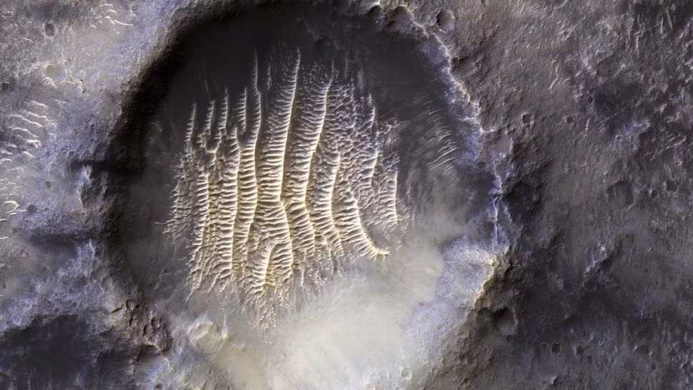 Mới đây, NASA công bố một hình ảnh do tàu quay quanh quỹ đạo Mars Reconnaissance chụp được trên sao Hỏa. Bức ảnh gây chú ý khi chụp được một vết lõm có hình dáng giống "dấu vân tay" khổng lồ.