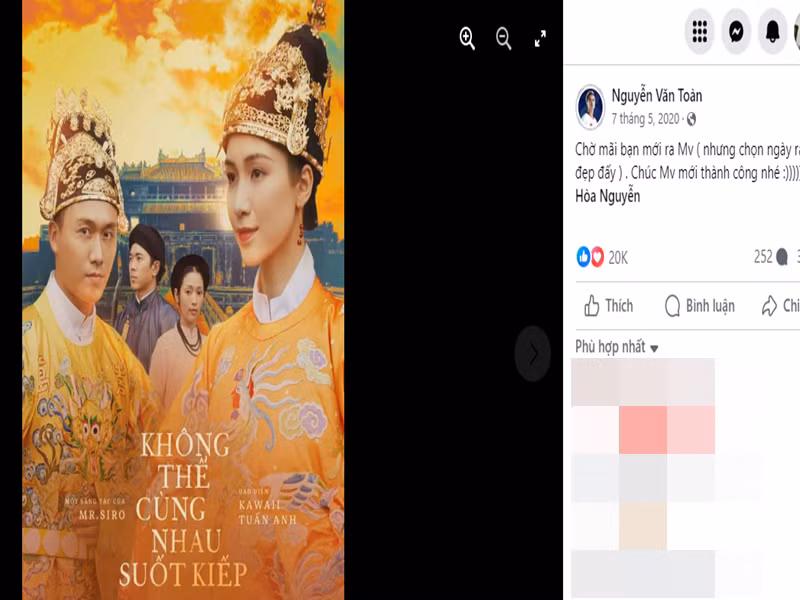 Văn Toàn ủng hộ các dự án âm nhạc của Hòa Minzy. Ảnh: FBNV.