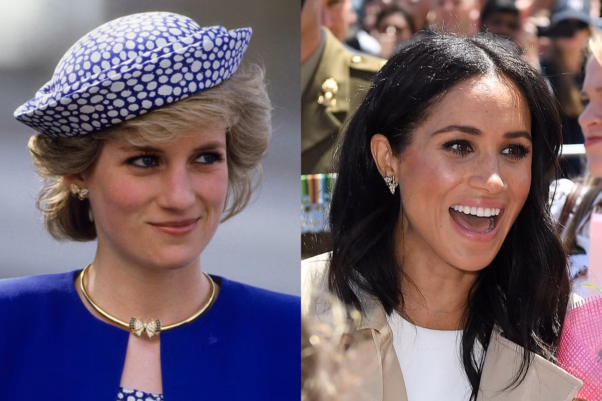 Đôi hoa tai hình bướm của Công nương Diana từng được con dâu Meghan Markle sử dụng.