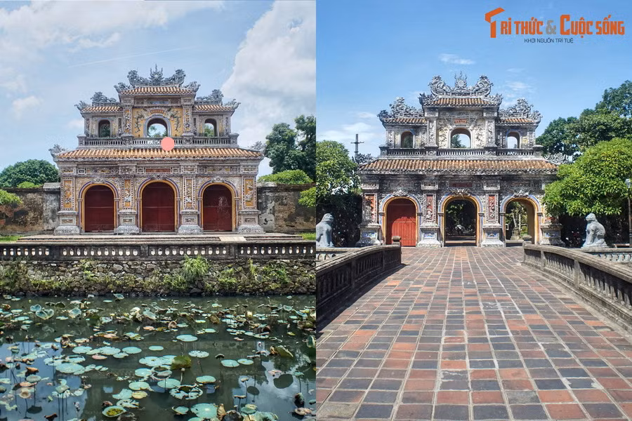 3. Ở Hoàng thành Huế, nếu cổng Ngọ Môn gây choáng ngợp bởi quy mô bề thế thì hai cổng Hiển Nhơn và Chương Đức lại lôi cuốn du khách bởi vẻ đẹp tinh xảo. Diện mạo của các cổng này có từ đầu thập niên 1920, khi vua Khải Định cho hạ giải các cổng cũ bằng gỗ để xây cổng mới bằng gạch.
