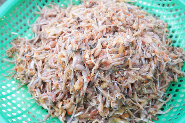 Nhái sau khi làm sạch được tẩm ướp gia vị. Bí quyết để món đặc sản miền Tây thơm ngon nằm ở khâu này.
