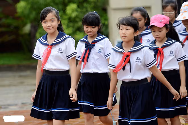 Mẫu trang phục này được áp dụng cho cả khối cấp 2 và cấp 3 của trường Lương Thế Vinh. Tuy nhiên, với các em học sinh cấp 2, phần váy có thêm đường viền trắng, xanh để giáo viên dễ dàng phân biệt. Độ dài của váy cũng được ấn định tới đầu gối, phù hợp với lứa tuổi học trò.