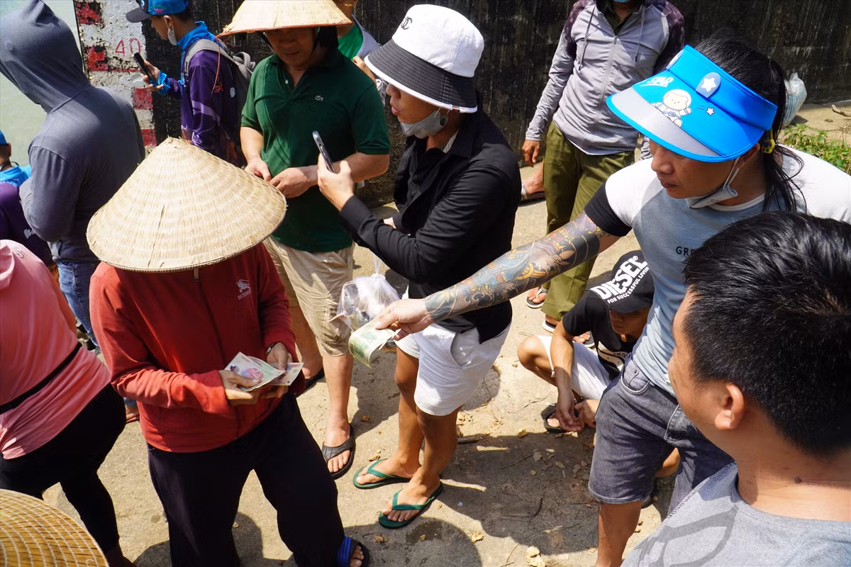 Hoạt động mua bán diễn ra ngay tại chân đập. Ông L.V.N cho biết, ông bắt được hơn 30 kg cá các loại. Trong đó có 1 con cá lăng và 1 con cá chèn có trọng lượng mỗi con hơn 10 kg, 1 con cá tra hơn 10 kg và đã có một người dân mua với giá 3,5 triệu đồng cho số cá trên.