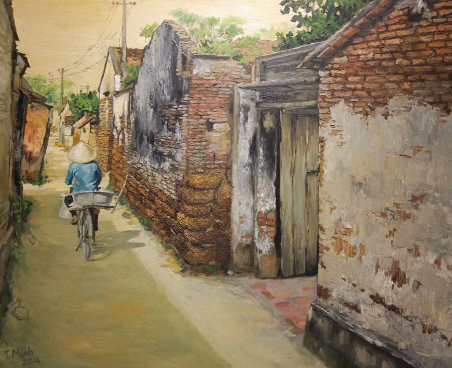 Một trong những tác phẩm tranh vẽ của người dân được trưng bày tại Bảo tàng Mĩ thuật Cổ Đô (xã Cổ Đô, huyện Ba Vì, TP Hà Nội). Ảnh: Kinh tế đô thị.