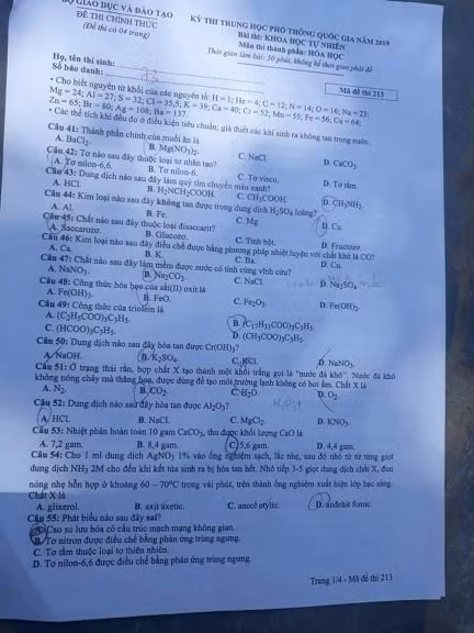 Đáp án đề thi tham khảo môn Hóa học THPT quốc gia 2019 - Hình 2 Dap an de thi tham khao mon Hoa hoc THPT quoc gia 2019-Hinh-2