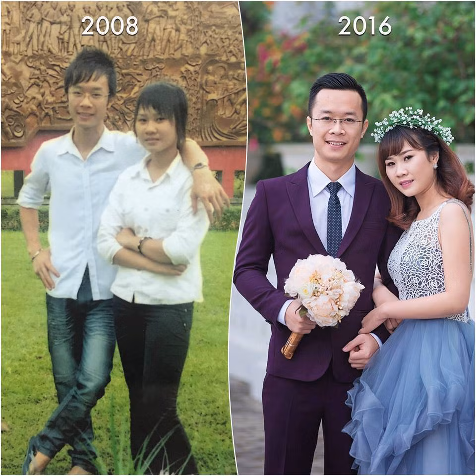 Một bức ảnh cưới "ngày ấy - bây giờ" gây ấn tượng khác của một cặp đôi ở Hải Phòng - chú rể Đinh Ngọc Toàn và cô dâu Đỗ Thị Ngọc Anh.