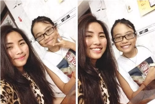 Hình ảnh chân chất của Mỹ Quyên bên em gái.