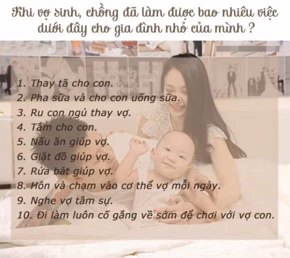 Chấm điểm chồng theo “10 việc khi vợ sinh, chồng làm được bao nhiêu“ Cham diem chong theo “10 viec khi vo sinh, chong lam duoc bao nhieu“