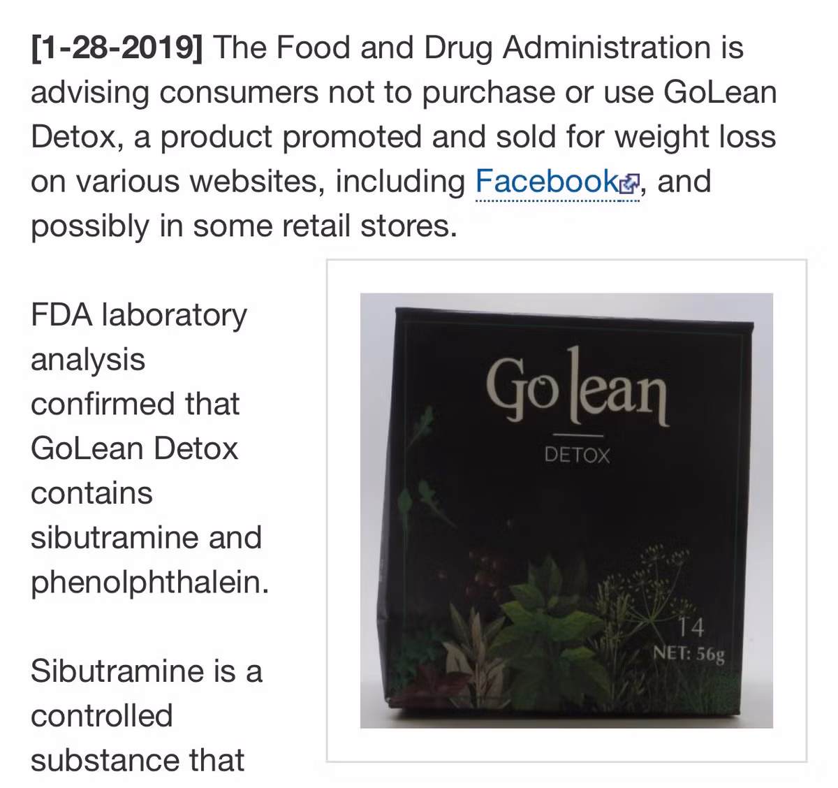 Mat Xi S.G khang dinh tra GoLean Detox FDA canh bao khong phai hang cong ty