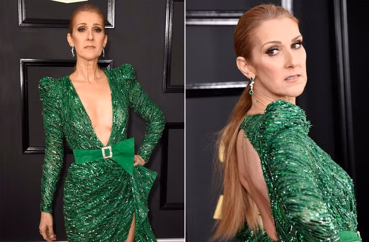 Kể cả khi mặc những bộ váy hàng hiệu rất sexy, trang điểm rất đậm, nhưng Celine Dion không giấu được vẻ già nua trước tuổi của mình. Ảnh: Getty Images