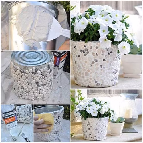 Theo những bước thực hiện như trên ảnh, bạn có thể tự tạo một chiếc bồn trồng hoa hết sức đáng yêu.